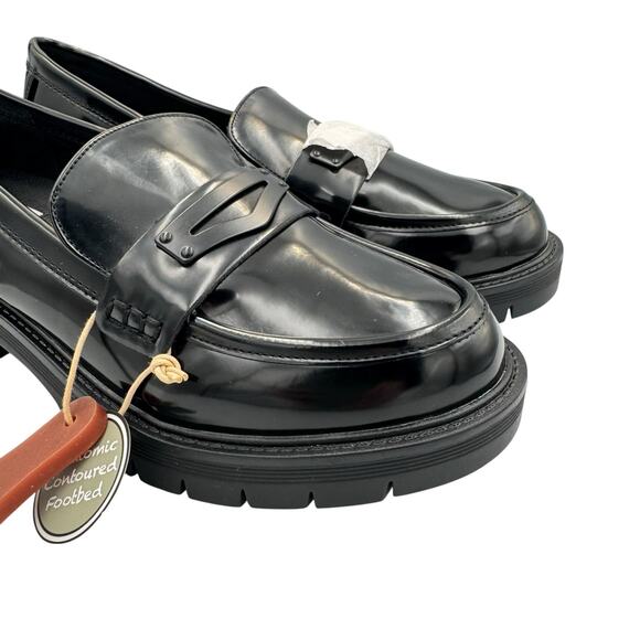 MIA NWOB Nelcy Black Vegan Faux Leather Slip On Chunky Heel Penny Loafers - Picture 6 of 9